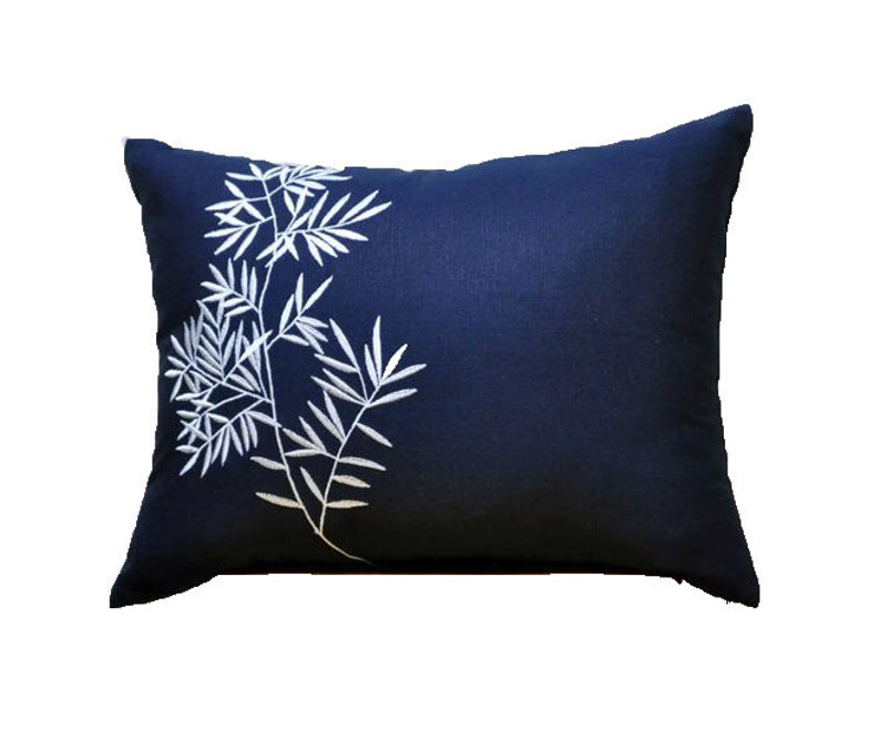 Bamboo Lumbar Pillow Cover Decorative Pillow Cover Navy Blue Etsy