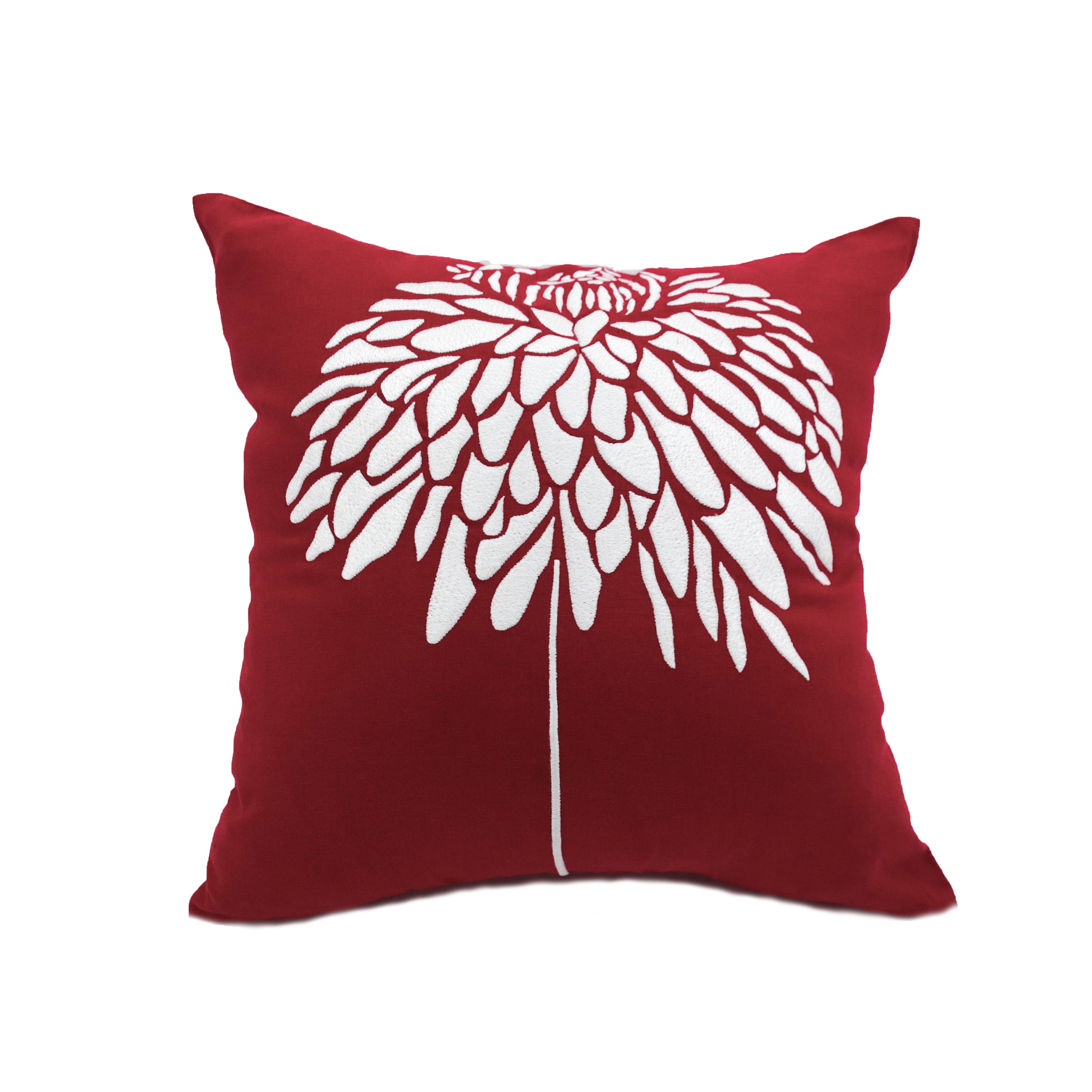 Red Flower Embroidery Throw Pillow Cover White Linen Floral Etsy