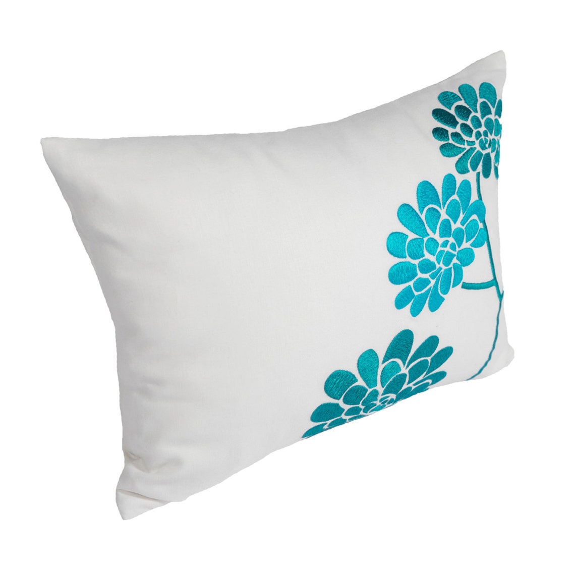 Turquoise Flower Pillow Cover Lumbar Pillow Cover Etsy