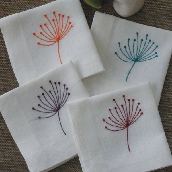 Queen Ann Flower Embroidery Cocktail Napkin Set of 8