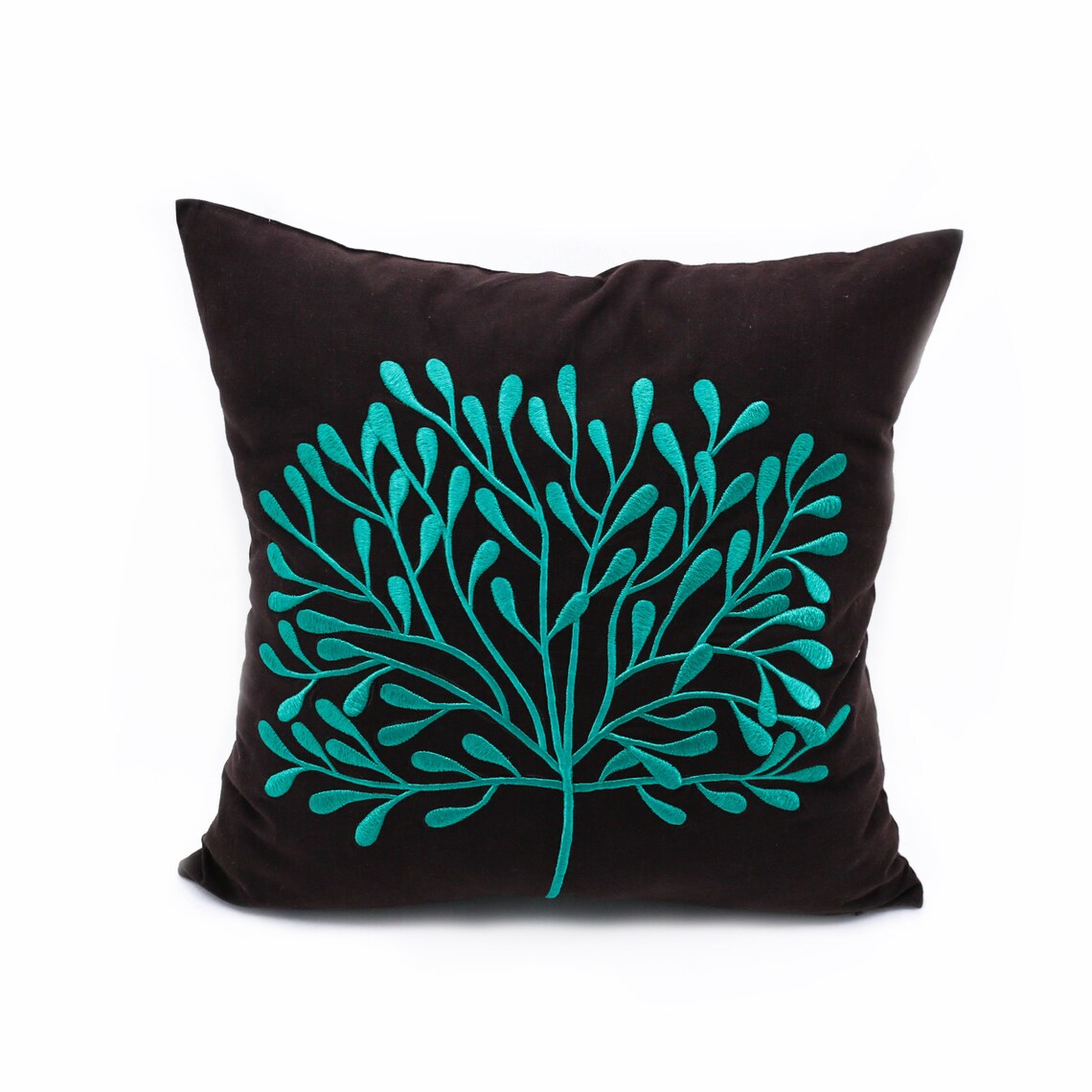 Teal Decorative Pillow Cover Home decor Dark Brown Linen Etsy