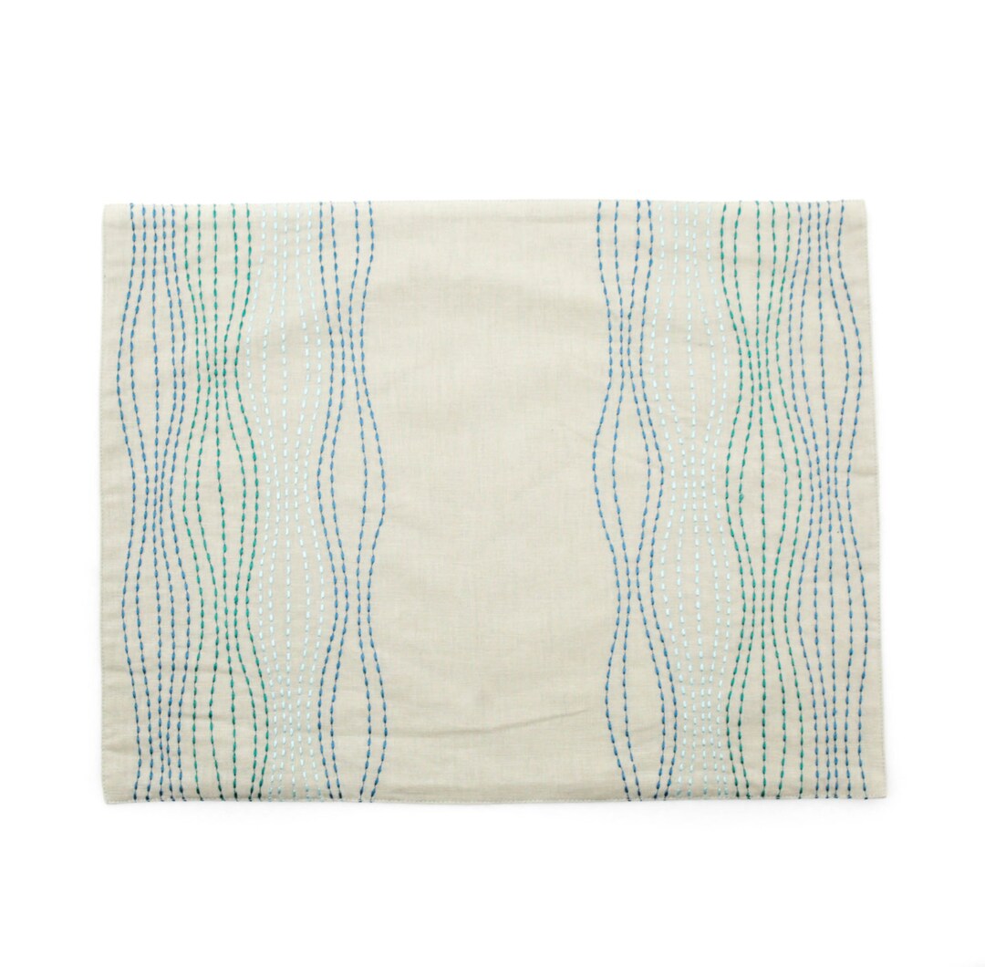 Teal Placemats, Embroidered Fabric Placemats, Custom Table Top, Modern