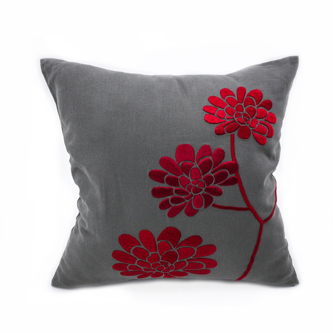 Red Floral Throw Pillow Cover Embroidered Peony Couch Pillow Etsy