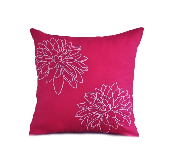 Pink Flower Pillow Case White Floral Embroidered Throw Pillow Etsy