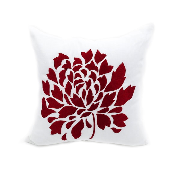 White Lotus Flower Embroidered Pillow Cover Bedroom Pillow Shams Decor Black Linen Floral Couch Pillow