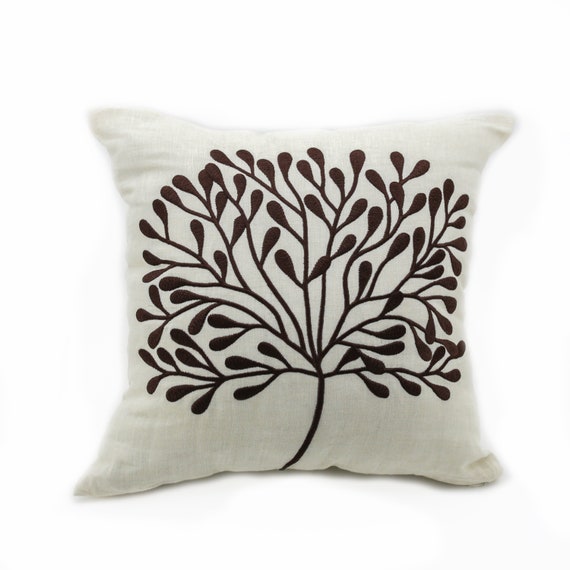 Botanical Pillow Embroidery Pillow Linen Pillow Tree Etsy