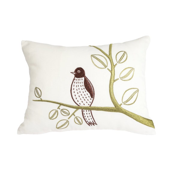 Bird Lumbar Pillow Cover Bird Throw Pillow Cream Linen Bird Etsy