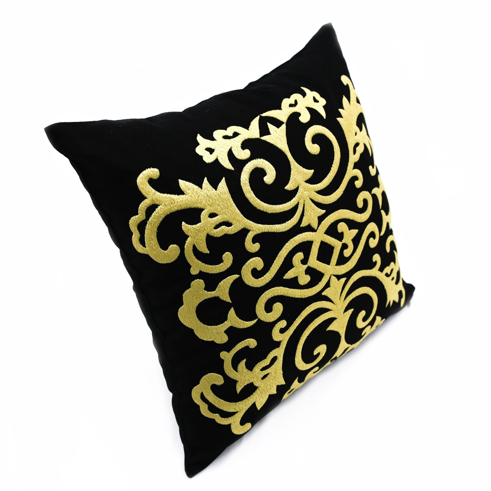 Damask Pillow Cover Black Linen Gold Damask Embroidery Etsy