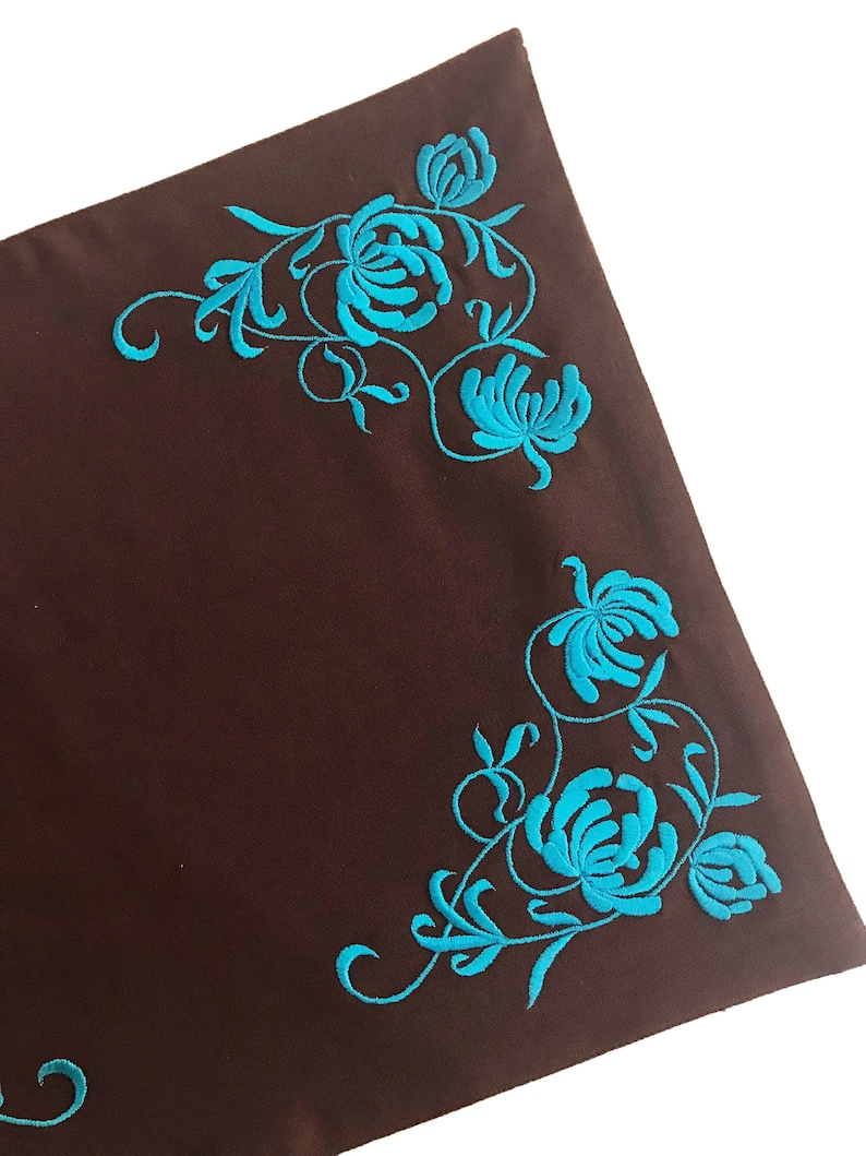 Linen Placemats Flower Embroidery. Brown Teal Placemats Etsy