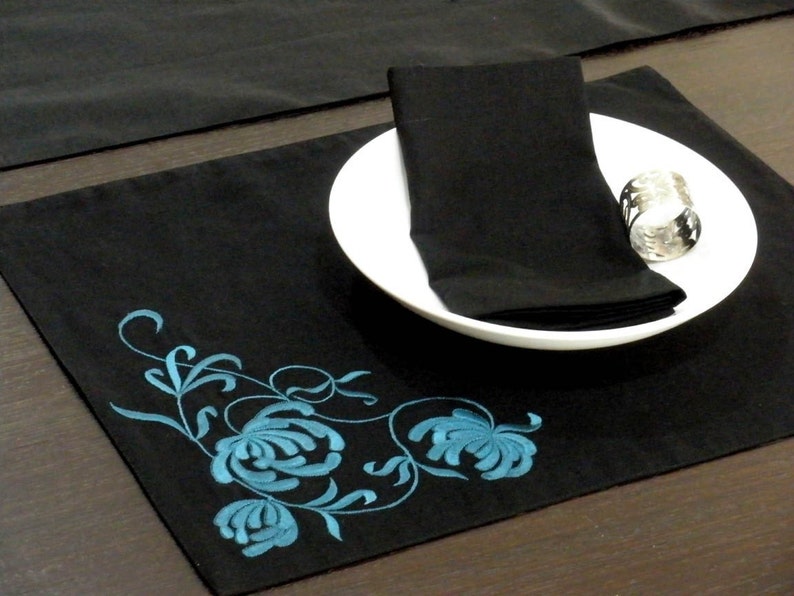 Modern Floral Linen Placemat Set Wedding Dining Table Linen Etsy