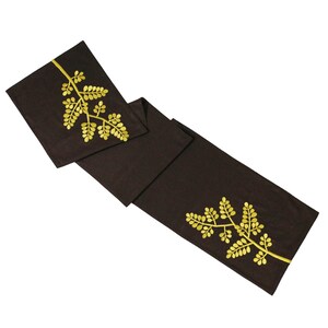 Dark Brown Linen Table Runner 14&quot;x64&quot;, Gold Tree Embroidered Table Linen, Farmhouse Table Decor, CLEARANCE SALE