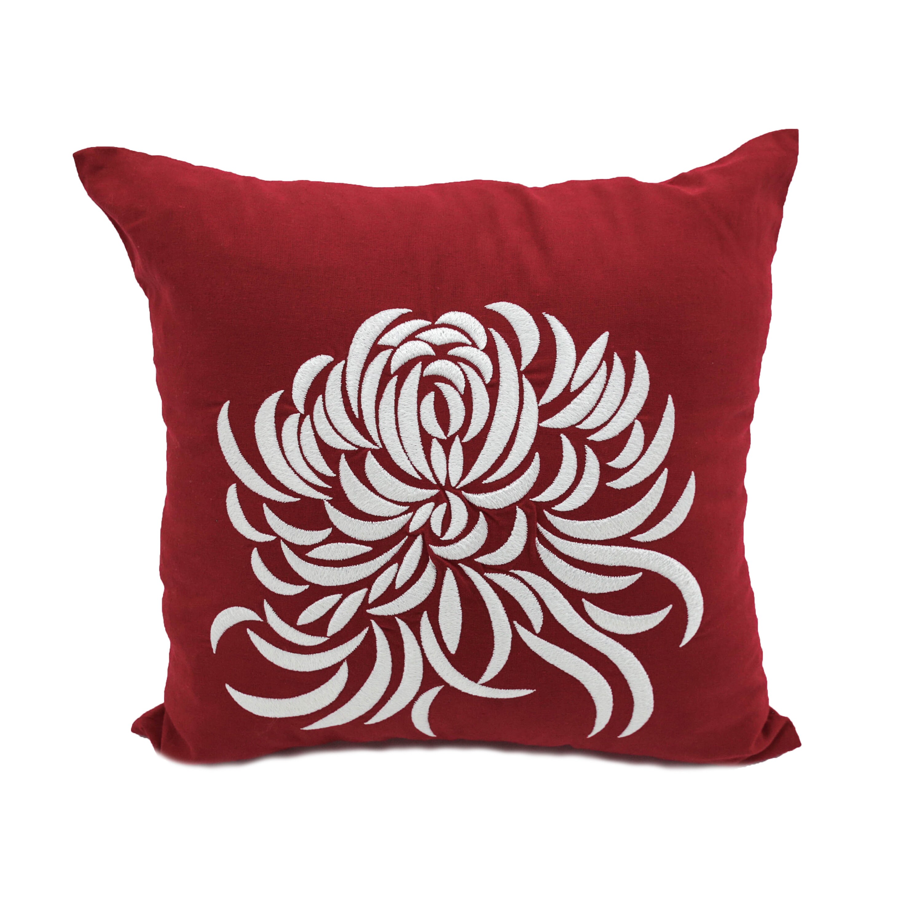 Red Floral Pillow Case Linen Flower Embroidered Decorative Etsy