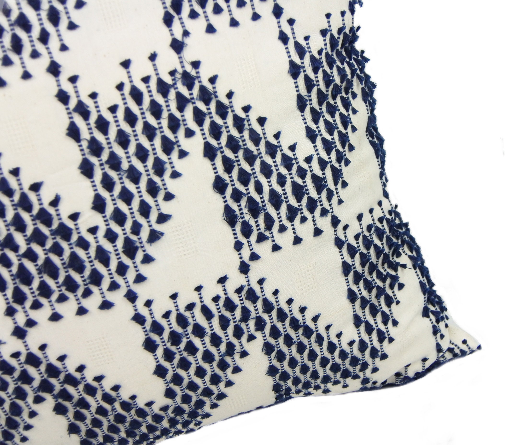 Tribal Pillow Cover White Blue Handwoven Textured Pillow Etsy