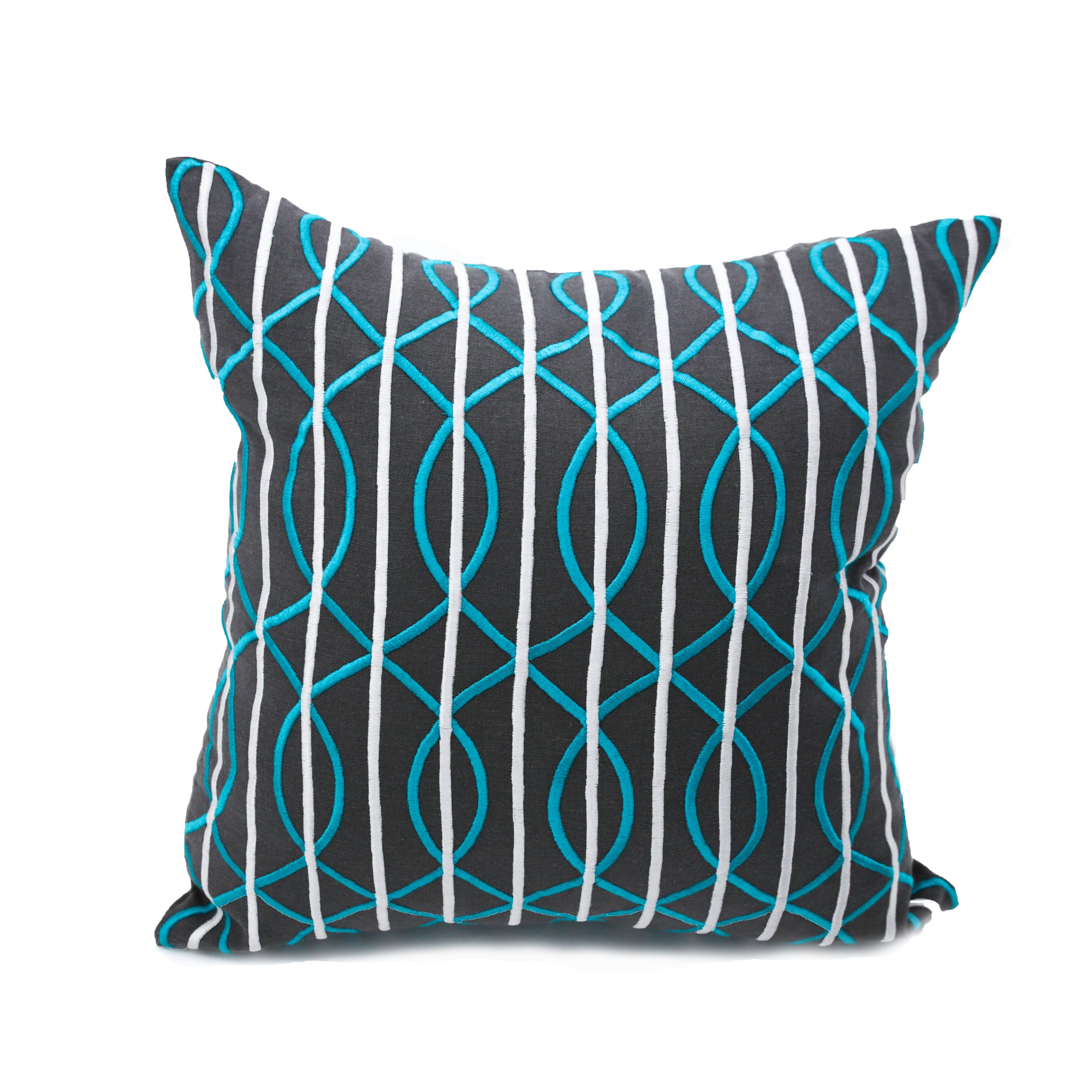 Grey Turquoise Throw Pillow Cover Trellis Embroidered Couch Etsy