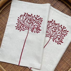 Red Tree Embroidered Placemat, Natural Linen Fabric Placemats, Floral Tablemat, Farmhouse Decor, CLEARANCE SALE