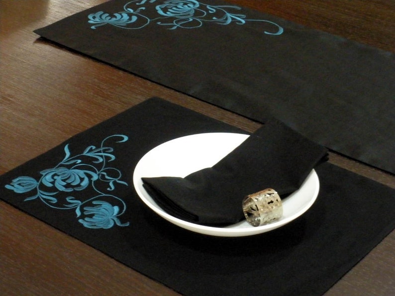 Modern Floral Linen Placemat Set Wedding Dining Table Linen Etsy