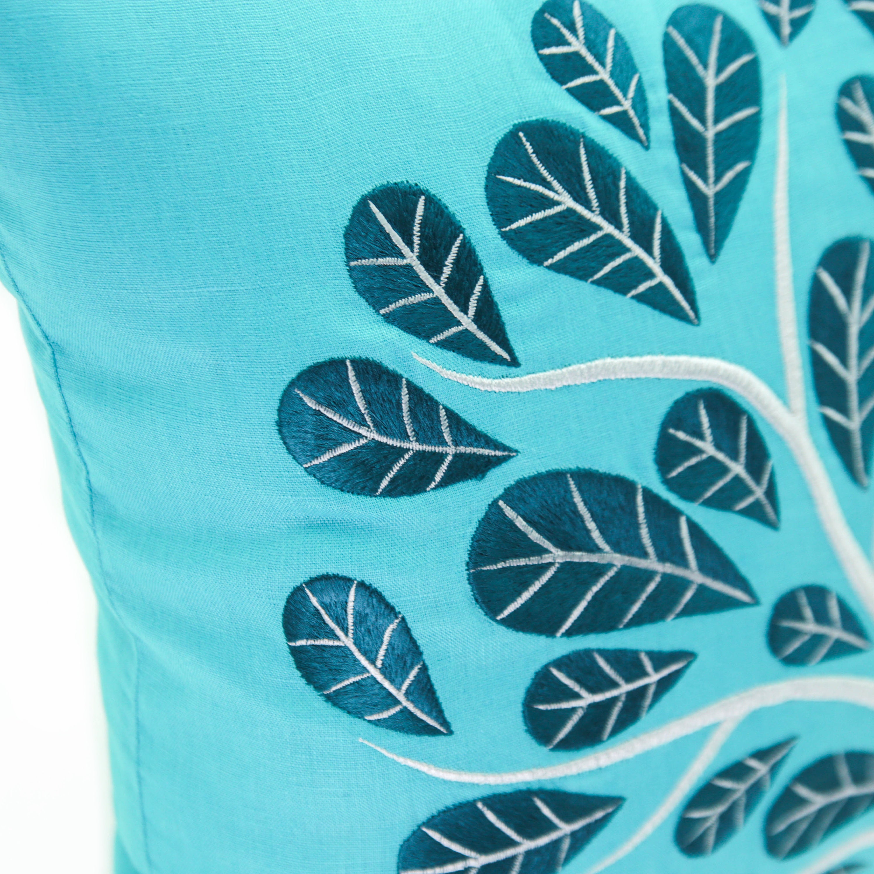 Teal Embroidered Peacock Throw Pillow Cover Floral Decorative Etsy