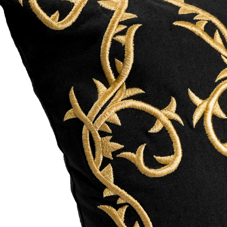 Black Gold Pillow Cover Decorative Pillow Cover Embroidered Etsy