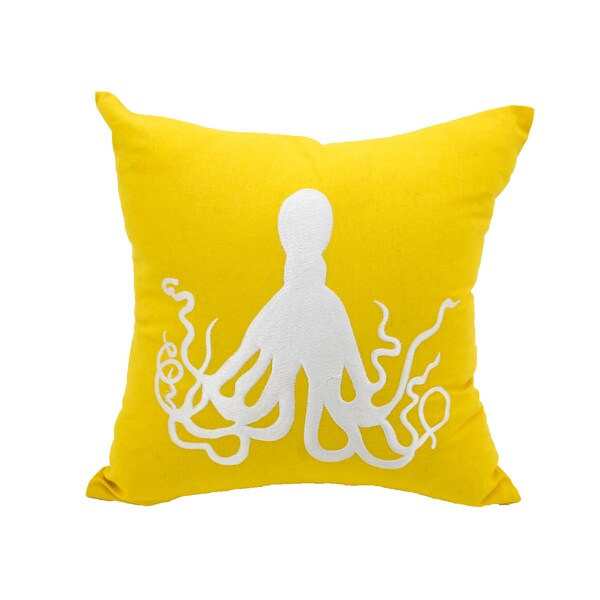 Beach Pillow Cover Octopus Decor Embroidered, Yellow Cushion Cover, Nautical Living Room Decor, Coastal Pillows