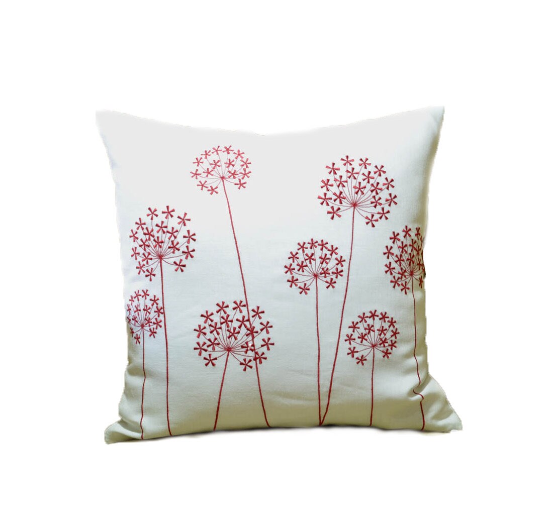 Red Flower Pillow Cover White Linen Red Queen Ann Etsy