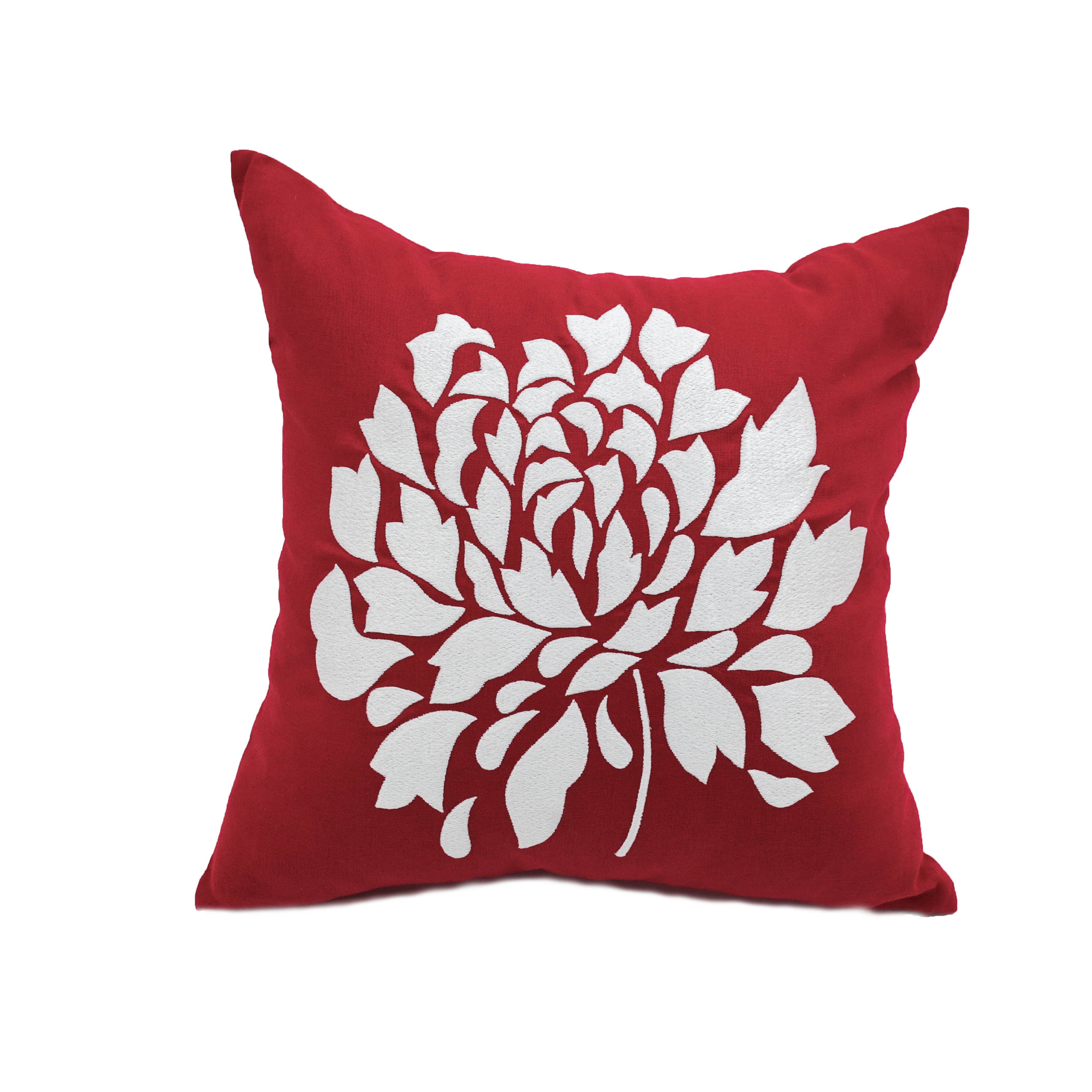 Red Decorative Pillow Embroidered Flower Pillow Cover White Etsy