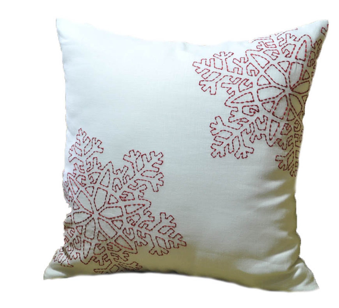 Red Snowflake Pillow Cover Custom Embroidery Pillow White Etsy