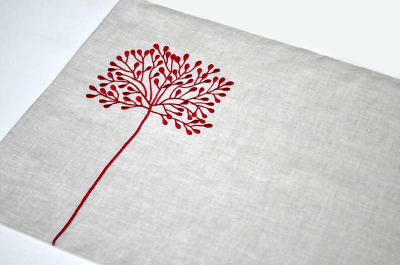 Floral Embroidered Placemat Linen Fabric Placemats Red Tree Etsy