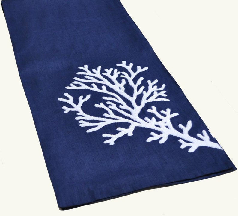 Blue Linen Table Runner Custom Table Runner Coastal Table Etsy