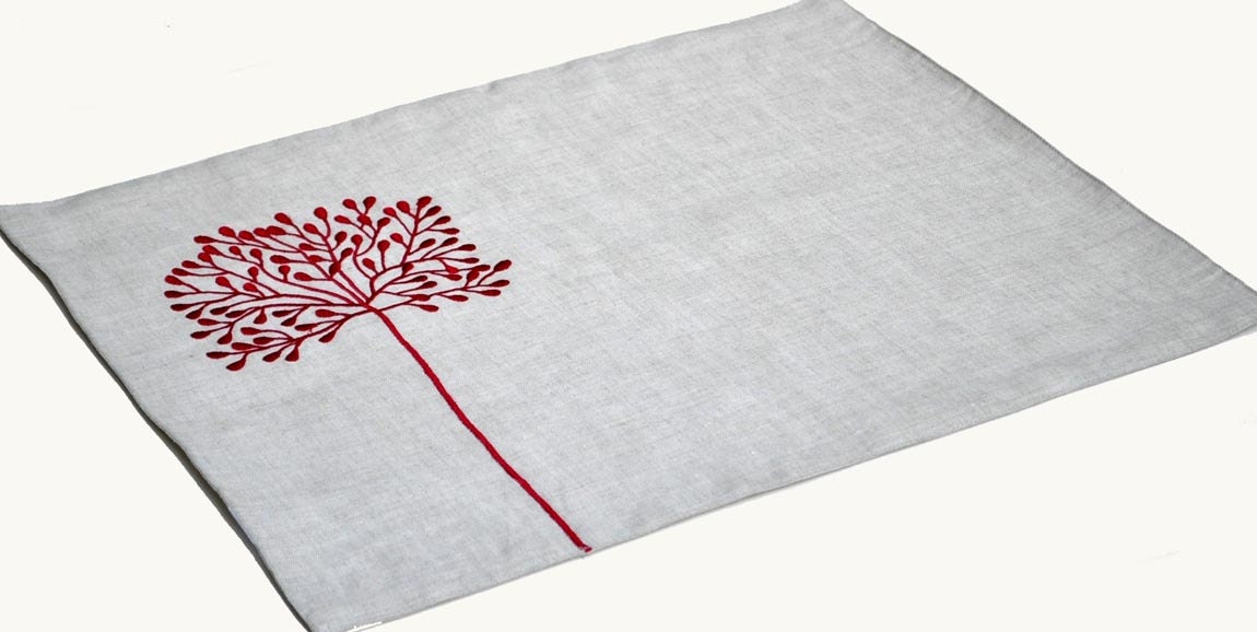 Floral Embroidered Placemat Linen Fabric Placemats Red Tree Etsy