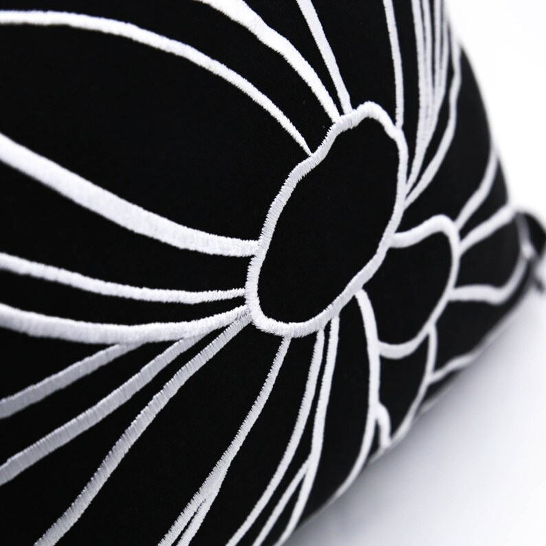 Black White Pillow Cover Black Linen White Flower Embroidery Etsy