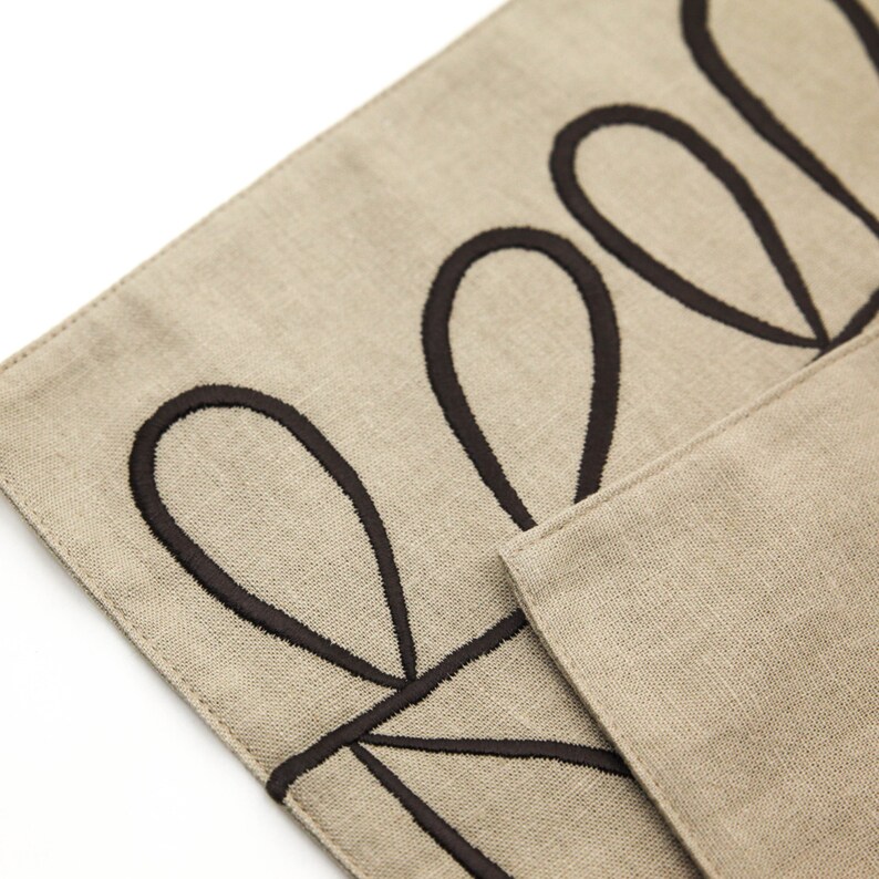 Botanical Embroidered Placemat Set Brown Linen Fabric Etsy