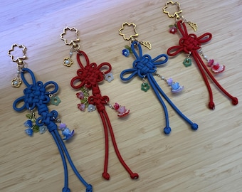 Chrysanthemum and Lucky Knot Keychain | Good Fortune Bag Charms