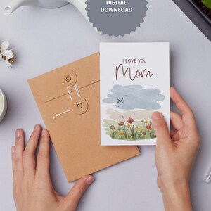 Muttertagskarte, digitale Blumenmuttertagskarte, alles Gute zum Muttertag, Mama, Karten für sie, personalisiertes Geschenk, druckbar, ich liebe dich Mama