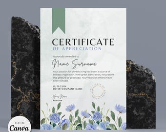 Editable Certificate of Appreciation Template: Printable Canva Award