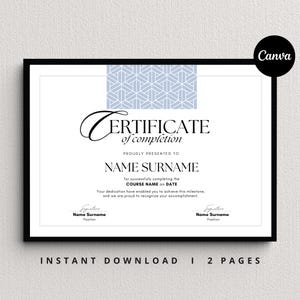 Certificate Of Completion Template, Course Certificate, Training Certificate,  Editable Certificate, Printable Certificate, Canva Template