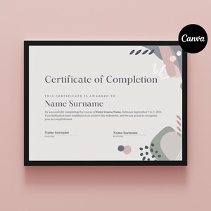 Certificate Of Completion Template, Course Certificate, Training Certificate,  Editable Certificate, Printable Certificate, Canva Template