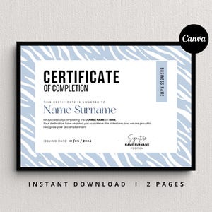 Certificate Of Completion Template, Course Certificate, Training Certificate,  Editable Certificate, Printable Certificate, Canva Template