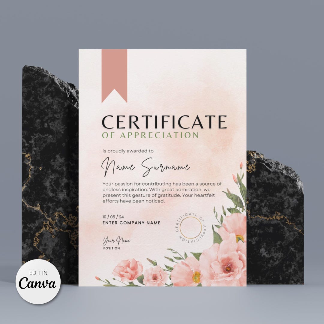 Editable Certificate of Appreciation Template: Printable Award (canva ...