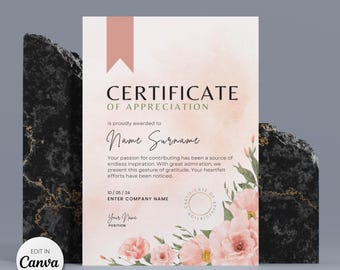 Editable Certificate of Appreciation Template: Printable Award (Canva)