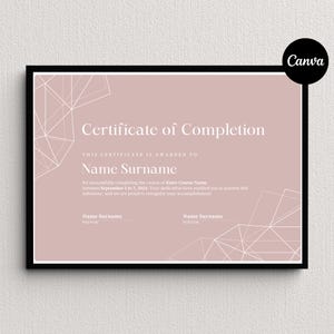 Certificate Of Completion Template, Course Certificate, Training Certificate,  Editable Certificate, Printable Certificate, Canva Template