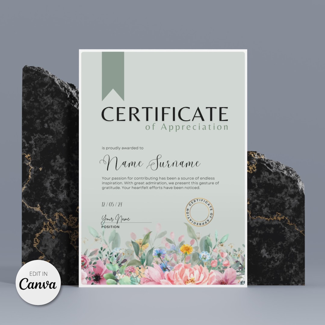 Editable Certificate of Appreciation Template: Printable Award (canva ...
