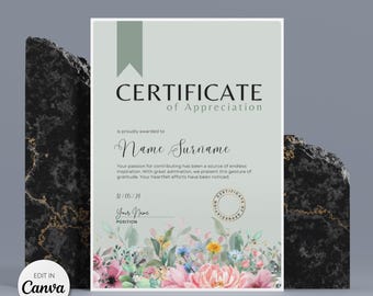 Editable Certificate of Appreciation Template: Printable Award (Canva Template)