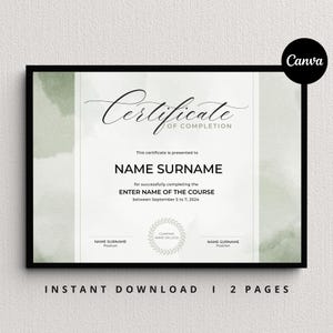 Certificate Of Completion Template, Course Certificate, Training Certificate,  Editable Certificate, Printable Certificate, Canva Template