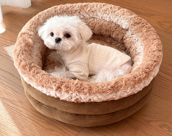 Weiches rundes Katzenbett, flauschiges Welpenbett, beruhigendes Haustierbett, Donut-Katzenbett, warmes Hundebett, Kätzchenbett, Katzenhütte, Geschenk für kleinen Hund