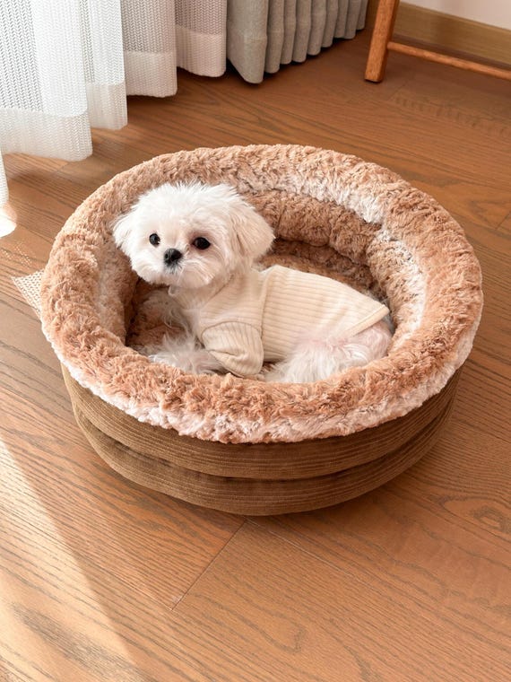 Soft Round Cat Bed,  Fluffy Puppy Bed, Calming Pet Bed, Donut Cat Dog Bed,Warm dog Bed, Kitten Bed, Cat Kennel, gift for small dog