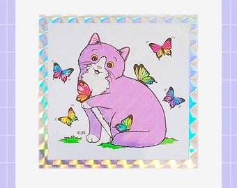 Cute Kitten w Butterflies Prism Sticker