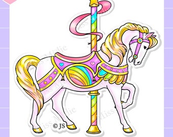 Rainbow Carousel Pony Prism Vinyl Sticker | Retro Style