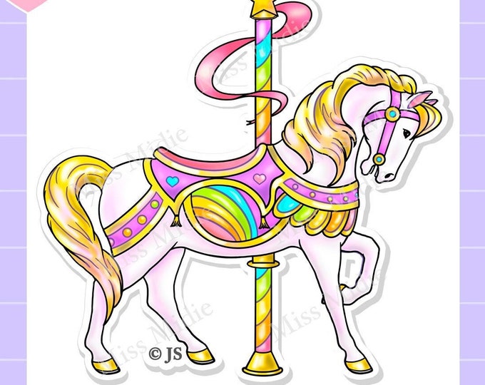 Rainbow Carousel Pony Prism Vinyl Sticker | Retro Style