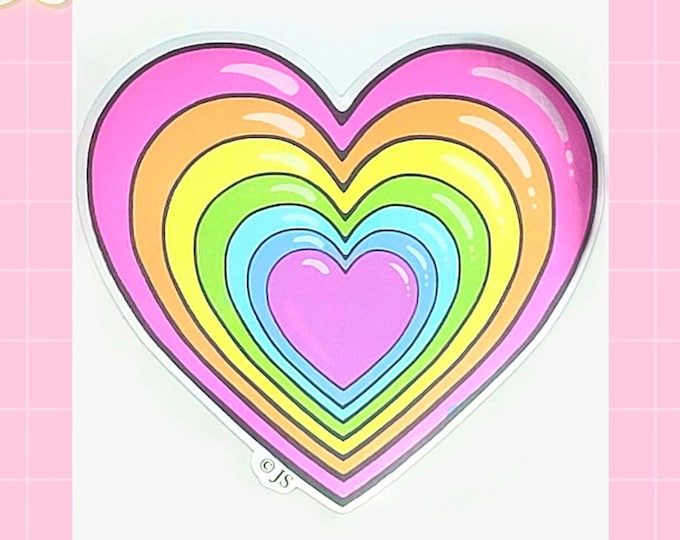Limited Edition Pastel Chrome Foil Rainbow Heart Die Cut Sticker | Waterproof