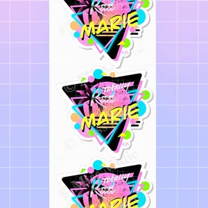 Stickers vinyle prisme personnalisés, stickers nom de style rétro des années 80, bande d'autocollants prisme personnalisé Totally Rad
